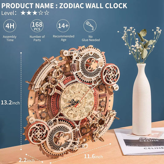 3D Wooden Puzzle Steampunk Clock Kit - DIY Mechanical Wall Clock