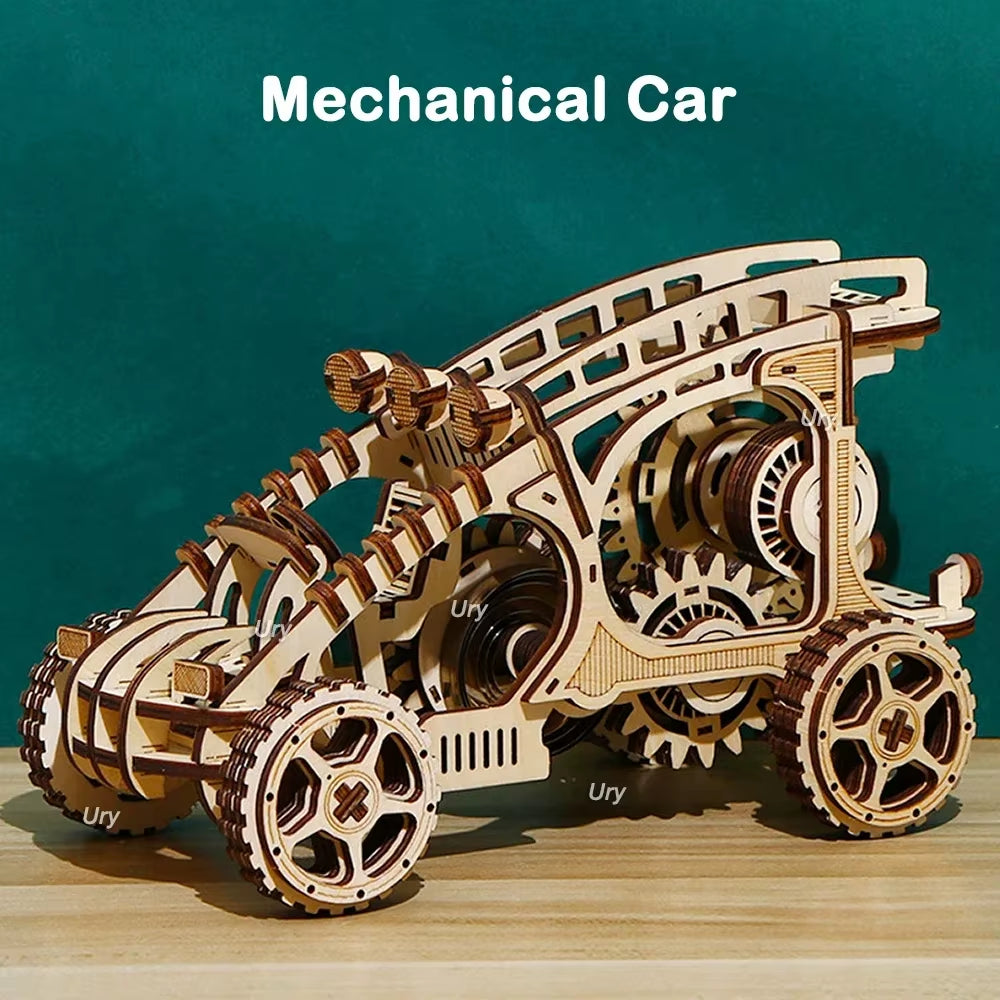 DIY 3D Wooden Puzzle – Movable Biplane, Crane, Bulldozer & Truck Models