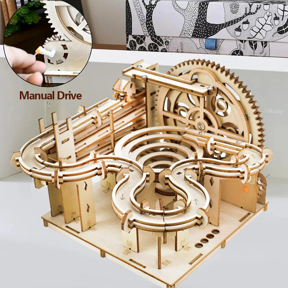 3D Wooden Marble Run Puzzle Kit – DIY Mechanical Model Toy