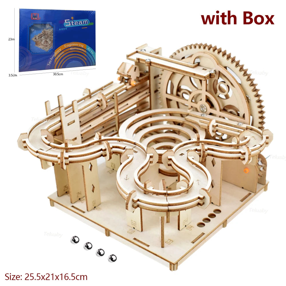 3D Wooden Marble Run Puzzle Kit – DIY Mechanical Model Toy