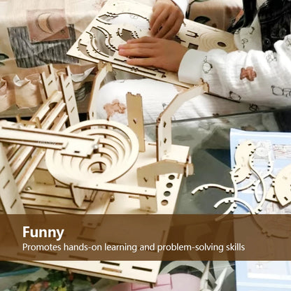 3D Wooden Marble Run Puzzle Kit – DIY Mechanical Model Toy