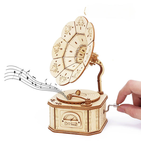 3D Wooden Gramophone Music Box – DIY Mechanical Puzzle Kit